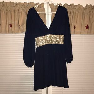 Navy and Gold Long-sleeve Dress